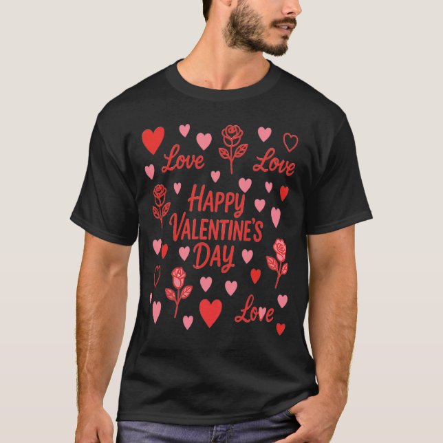 Stilfull svart St. Valentines Day  T Shirt (Framsida)