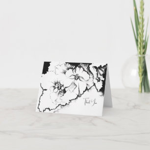 Stilfull svart-vit original Stipple Art Blommotief Tack Kort