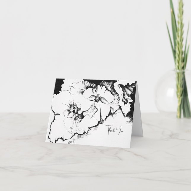 Stilfull svart-vit original Stipple Art Blommotief Tack Kort (Framsida)