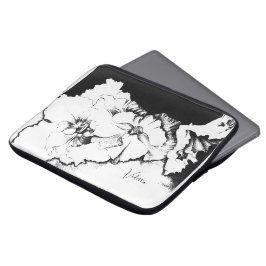 Stilfull svart-vit originell Stipple Art Blommig Laptop Fodral