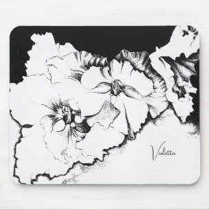 Stilfull svart & vit originell Stipple Art Blommig Musmatta