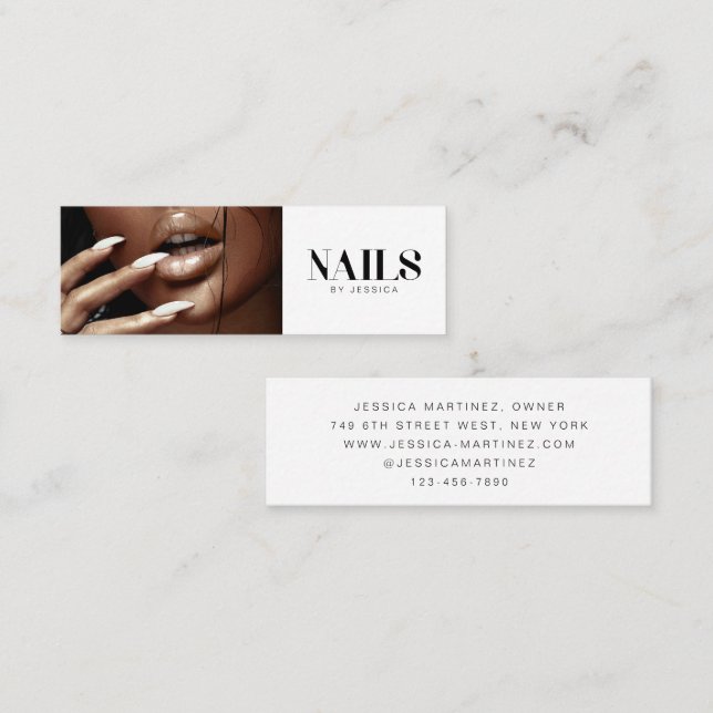 Stilfull svart-vit typografi Foto Nagelsalong  Mini Visitkort (Fram/baksida)
