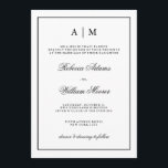 Stilfull svartvit bröllopinbjudan inbjudningar<br><div class="desc">Denna chic,  elegant bröllopinbjudan presenterar en vitbakgrund med en svart ram och text. Du kan personifiera det bästa med din initialer.</div>