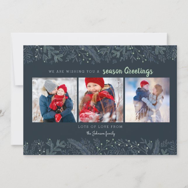 Stilfull tall vinranka grön blå Julhälsning Julkort (Framsida)