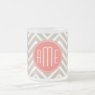 Stilfull Taupe och Korall Anpassad Monogram Frostad Glasmugg