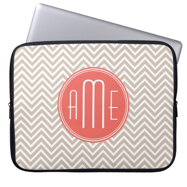 Stilfull Taupe och Korall Anpassad Monogram Laptop Fodral (Framsidan)