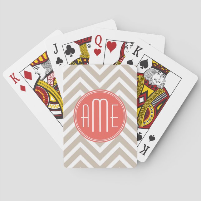 Stilfull Taupe och Korall Anpassad Monogram Spel Kort (Baksidan)