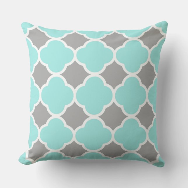 Stilfull teal och grå quatrefoil-mönster kudde (Framsida)