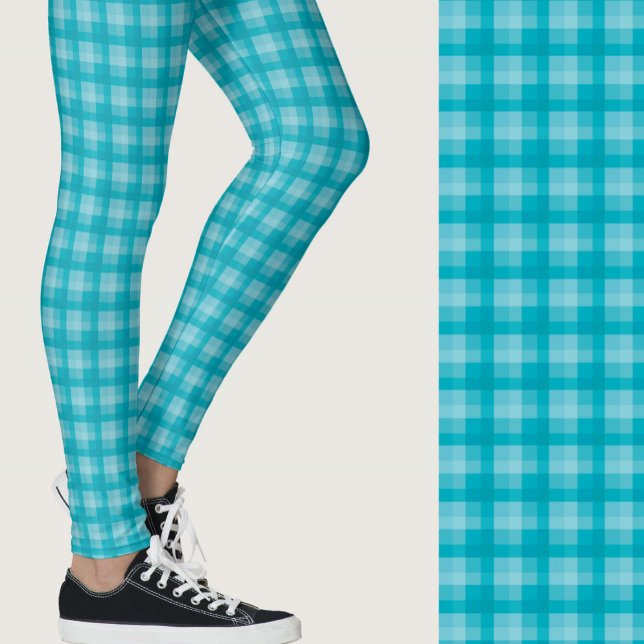 Stilfull teal-rutig geometrisk mönster leggings (Skapare uppladdad)