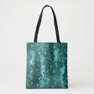 Stilfull tealskimrande glitter och folieblomma tygkasse