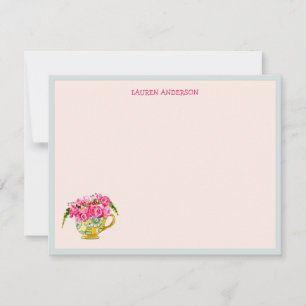 Stilfull tekopp med rosa rosor platt Tack så mycke Kort
