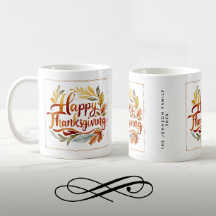 Stilfull Thanksgiving Höstfärg Namn Akvarell Kaffemugg
