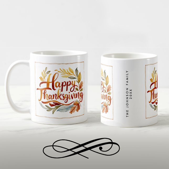 Stilfull Thanksgiving Höstfärg Namn Akvarell  Kaffemugg (Skapare uppladdad)