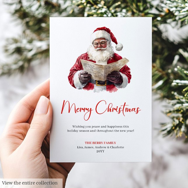Stilfull Tomte Trendig Enkel Akvarellkort Julkort (Stylish Santa Claus Trendy Simple Watercolor Holiday)