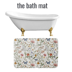 Stilfull trädgård med vilda blommor och fjärilar  badrumsmatta