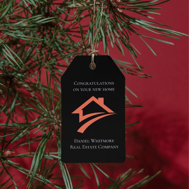 Stilfull unik svart fastighetsmäklare presentetikett (Stylish Unique Black Real Estate Agent Gift Tags)