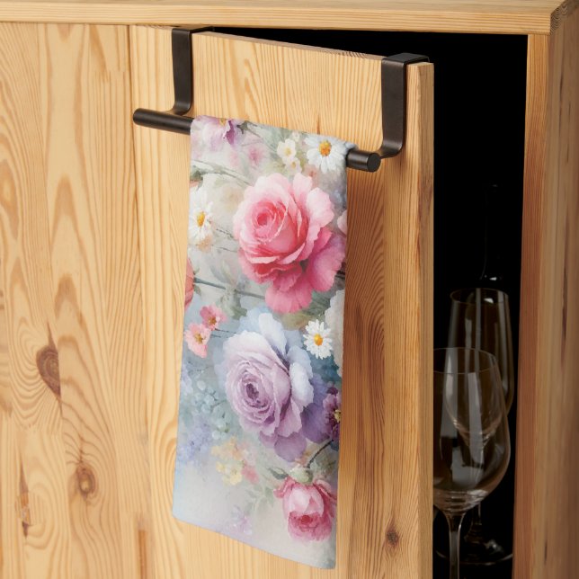 Stilfull vattenfärg blommålning smallrigg Template Kökshandduk (Thirds Fold)
