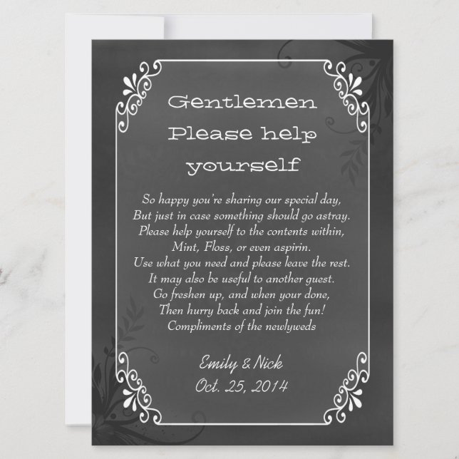 Stilfull vintage svart tavla utseende bröllopskorg (Framsida)