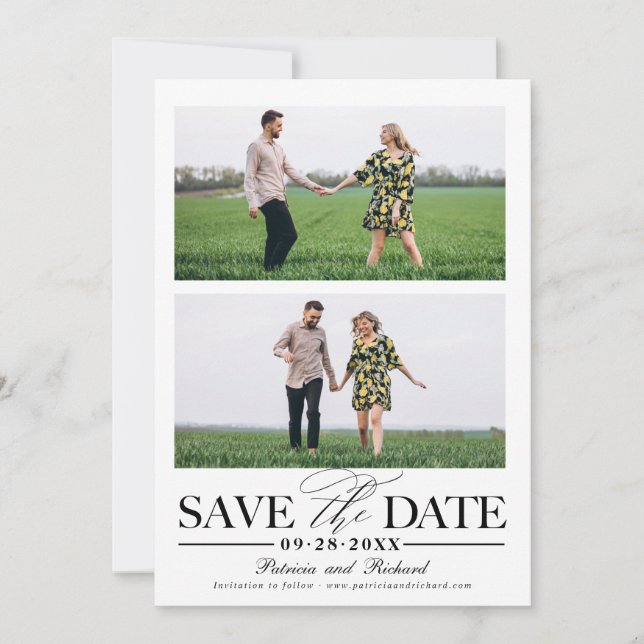 Stilfull Wedding Save The Date 2 Foto Collage Inbjudningar (Framsida)