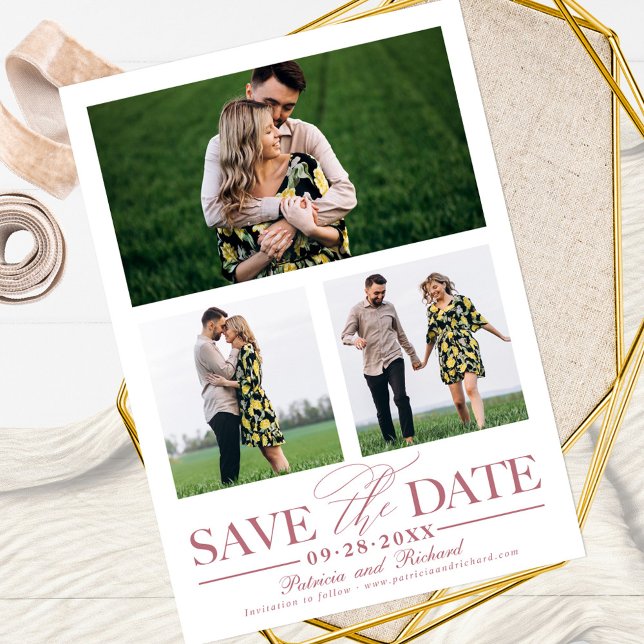 Stilfull Wedding Save The Date 3 Foto Collage Inbjudningar (Skapare uppladdad)