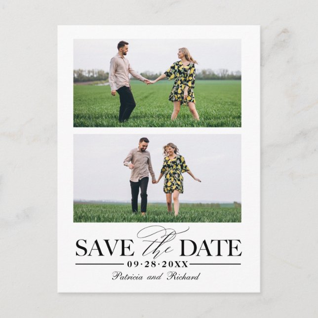 Stilfull Wedding Spara Datum 2 Foto Collage Vykort (Framsida)