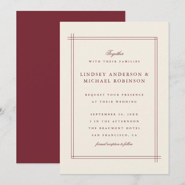 Stilfulla eleganta Burgundy & prytt med pärlor Inbjudningar (Fram/baksida)