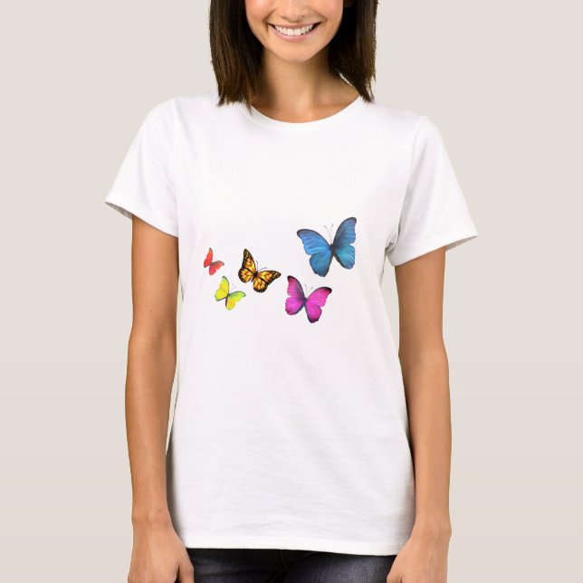 Stilfulla färgglada fjärilar t shirt (Framsida)