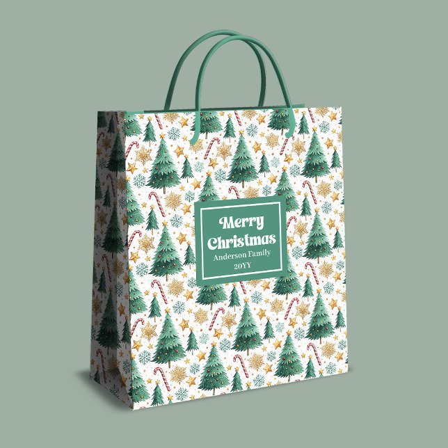 Stilfulla julgranar godisbitar anpassade presenter (Stylish Christmas trees candy canes custom gifting Medium Gift Bag )