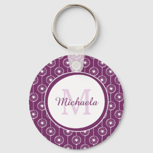 Stilfulla lila- och vithjärtor Monogram och namn Nyckelring