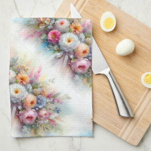 Stilfulla pastellfärger Watercolor Aquarell blommo Kökshandduk