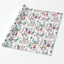 Stilfulla vita och flerfärgade shoppingflickor presentpapper