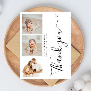 Stilfullt 3 Foto Baby Shower Tackkort Vykort