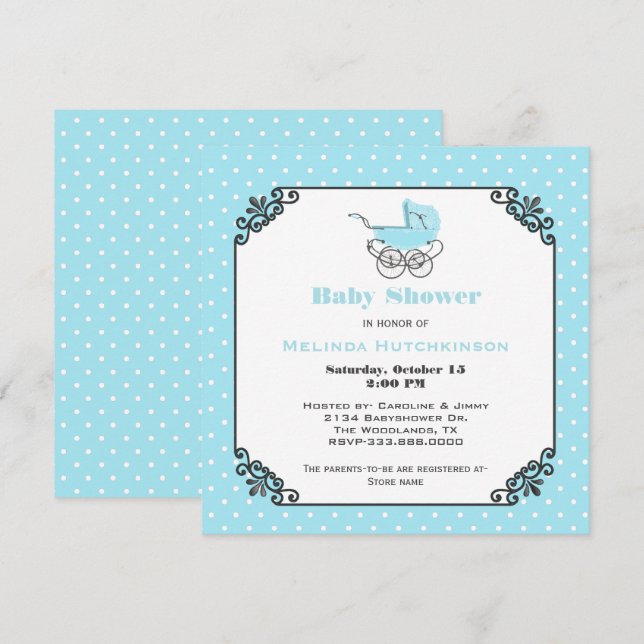 Stilfullt babyboy Polka Dot Bebis Shower Inbjudan (Fram/baksida)
