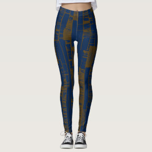 stilfullt blått &brunt abstrakt mönster leggings