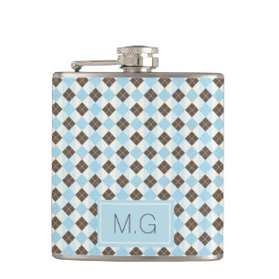 Stilfullt blått och brunt Argyle-mönster monogram Fickplunta