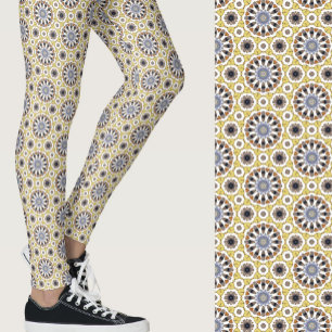 Stilfullt blått och mellanbrunt geometriskt mönste leggings
