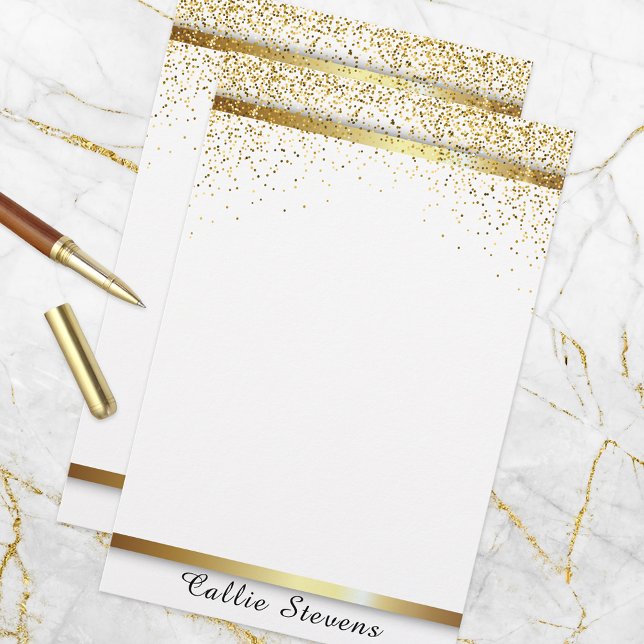 Stilfullt Chic Elegant Guld Glitter Ränder på Vit  Brevpapper (Skapare uppladdad)