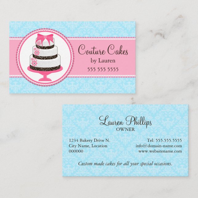 Stilfullt Couture Cake Bageri Visitkort (Fram/baksida)