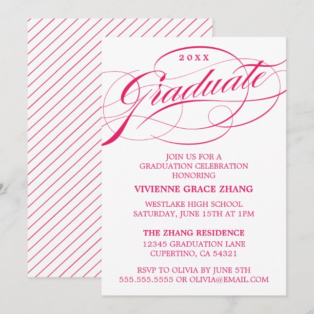 STILFULLT ELEGANT SKRIPT EXAMENSFIRANDE PARTY-INBJ INBJUDNINGAR (Fram/baksida)