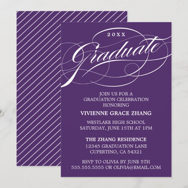 STILFULLT ELEGANT SKRIPT EXAMENSFIRANDE PARTY-INBJ INBJUDNINGAR (Fram/baksida)