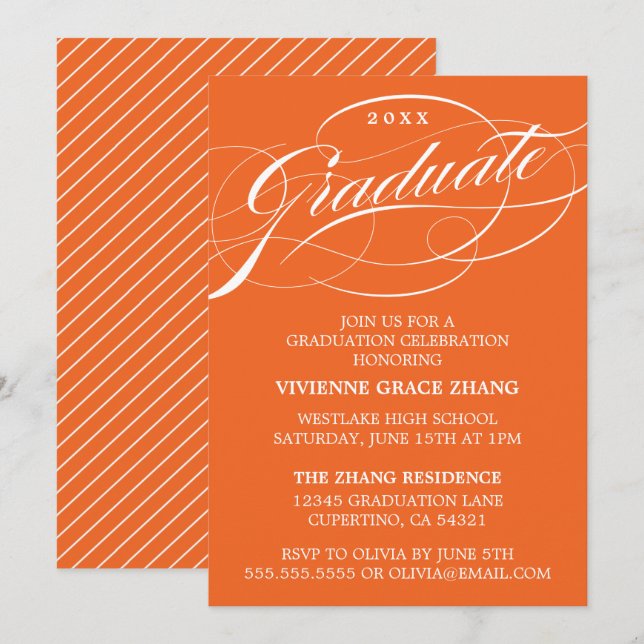 STILFULLT ELEGANT SKRIPT EXAMENSFIRANDE PARTY-INBJ INBJUDNINGAR (Fram/baksida)