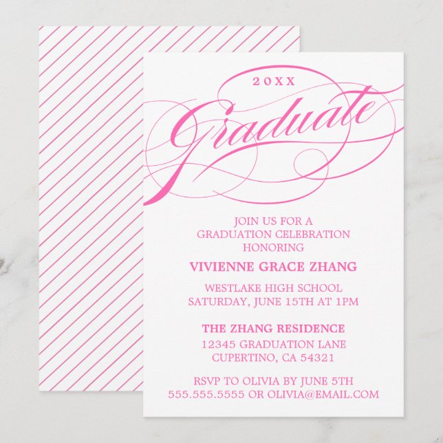 STILFULLT ELEGANT SKRIPT EXAMENSFIRANDE PARTY-INBJ INBJUDNINGAR (Fram/baksida)