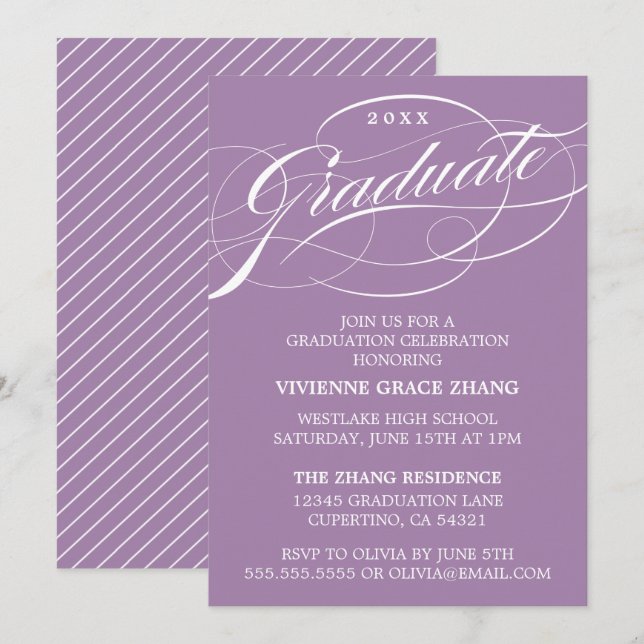 STILFULLT ELEGANT SKRIPT EXAMENSFIRANDE PARTY-INBJ INBJUDNINGAR (Fram/baksida)