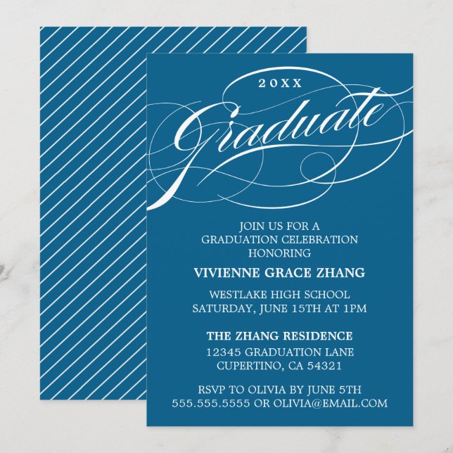 STILFULLT ELEGANT SKRIPT EXAMENSFIRANDE PARTY-INBJ INBJUDNINGAR (Fram/baksida)