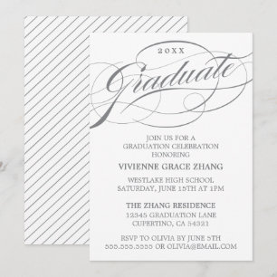 STILFULLT ELEGANT SKRIPT EXAMENSFIRANDE PARTY INVI INBJUDNINGAR