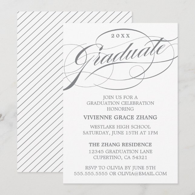 STILFULLT ELEGANT SKRIPT EXAMENSFIRANDE PARTY INVI INBJUDNINGAR (Fram/baksida)