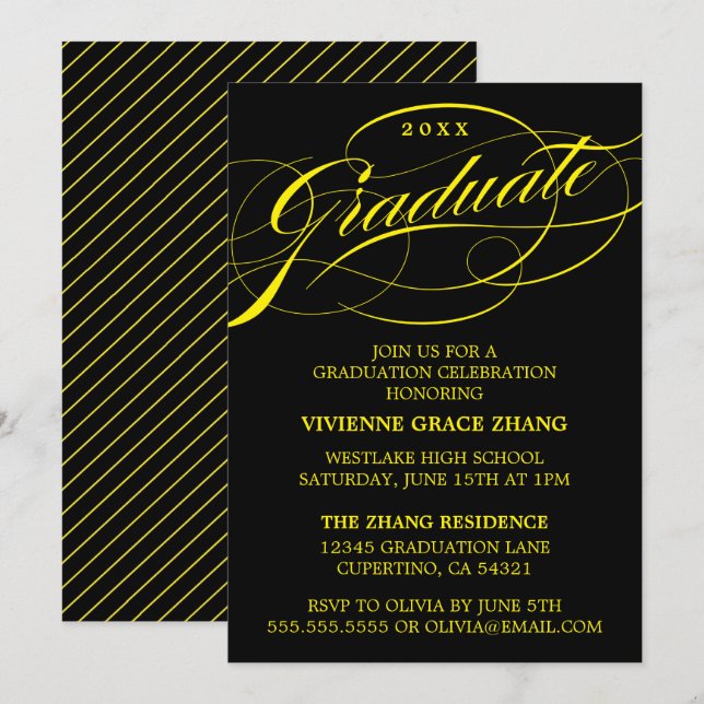STILFULLT ELEGANT SKRIPT EXAMENSFIRANDE PARTY INVI INBJUDNINGAR (Fram/baksida)