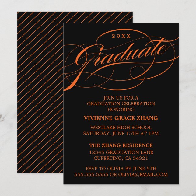 STILFULLT ELEGANT SKRIPT EXAMENSFIRANDE PARTY INVI INBJUDNINGAR (Fram/baksida)