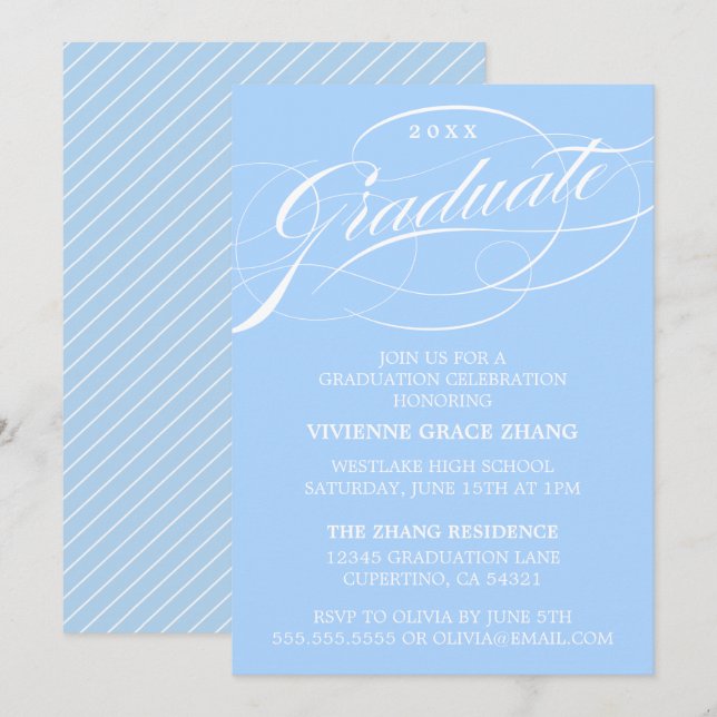 STILFULLT ELEGANT SKRIPT EXAMENSFIRANDE PARTY INVI INBJUDNINGAR (Fram/baksida)