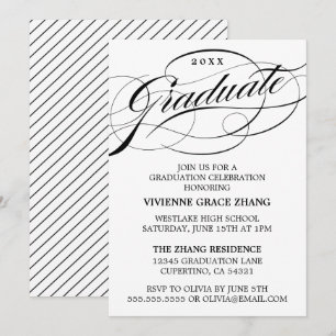 STILFULLT ELEGANTA SKRIFT GRADUATE FEST INVITATION INBJUDNINGAR